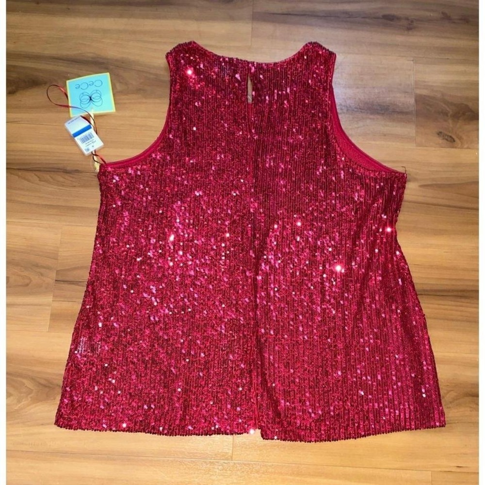 Womens NWT CeCe Sequin Red Party Nightlife Eyelet TankTop - Picture 2 of 6